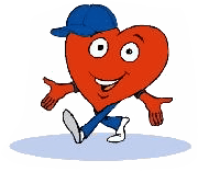 This is the WV CARDIAC Project logo which depicts a cartoon heart character with a baseball cap smiling and walking.